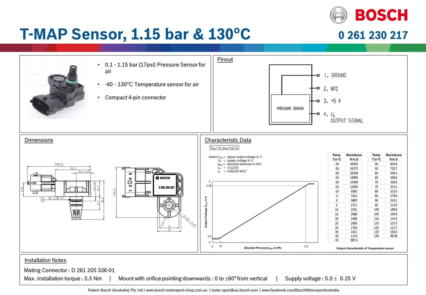 T-MAP-Sensor – 1,15 Bar absolut, 130 °C