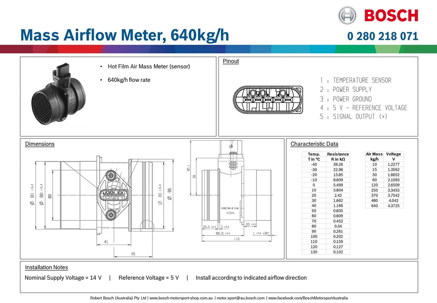 Mass Airflow Meter, 640kg/h