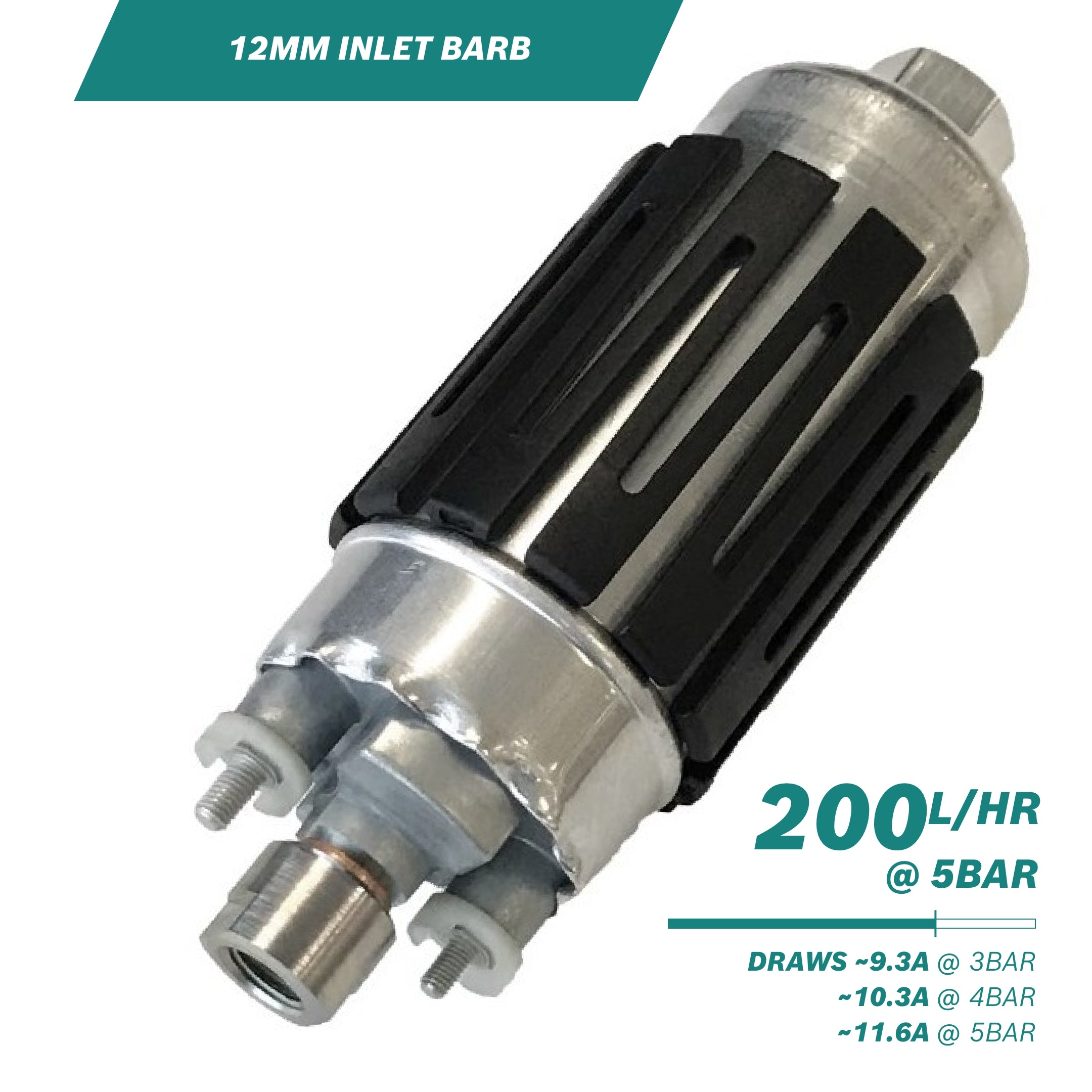 >200l/h @5bar In-line Fuel Pump 12mm inlet fitting