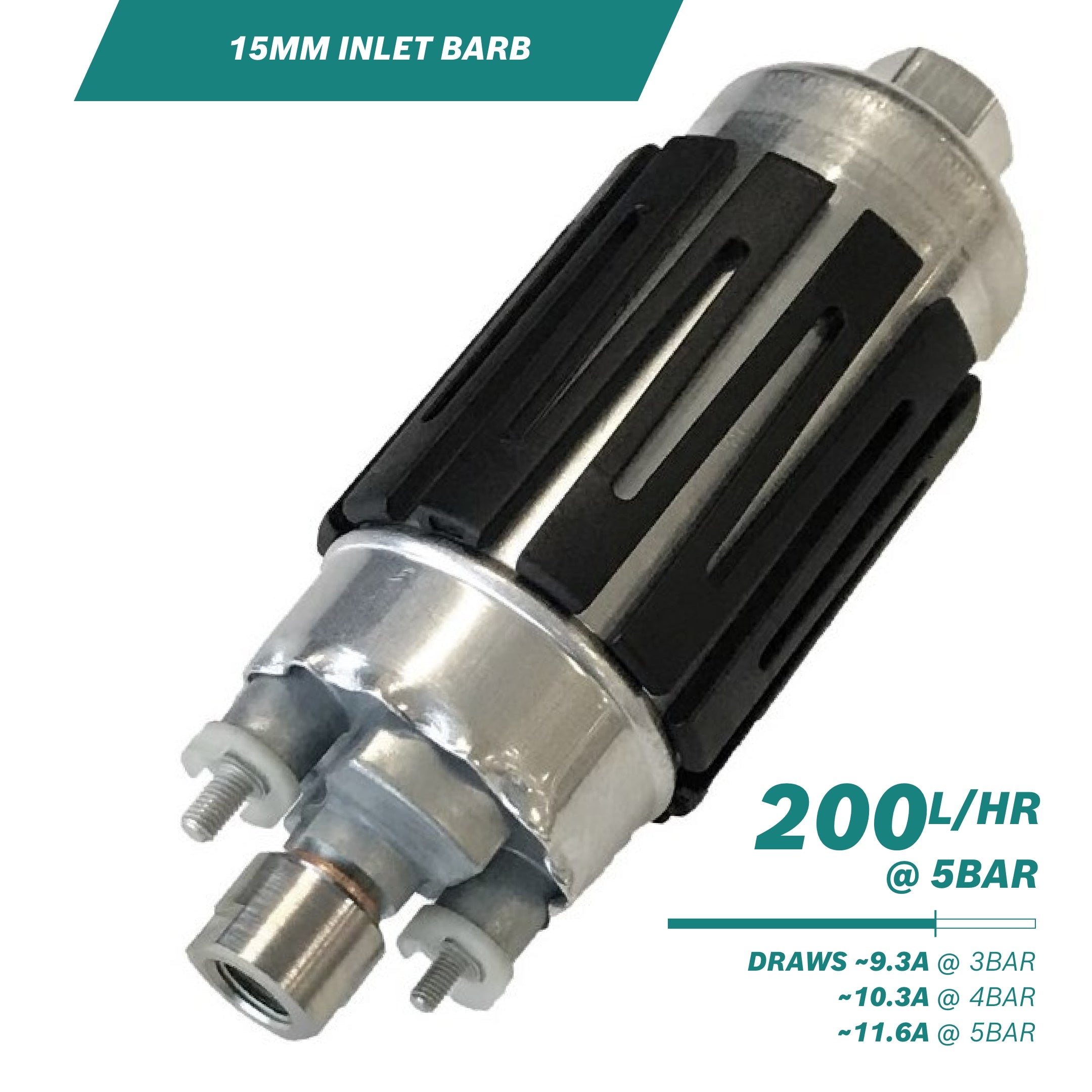 >200l/h @5bar In-line Fuel Pump 15mm inlet fitting
