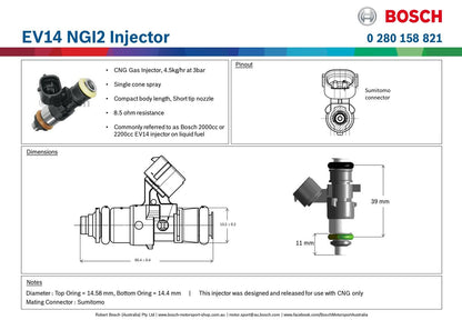BOSCH EV14 NGI2 Injector Sumitomo connector