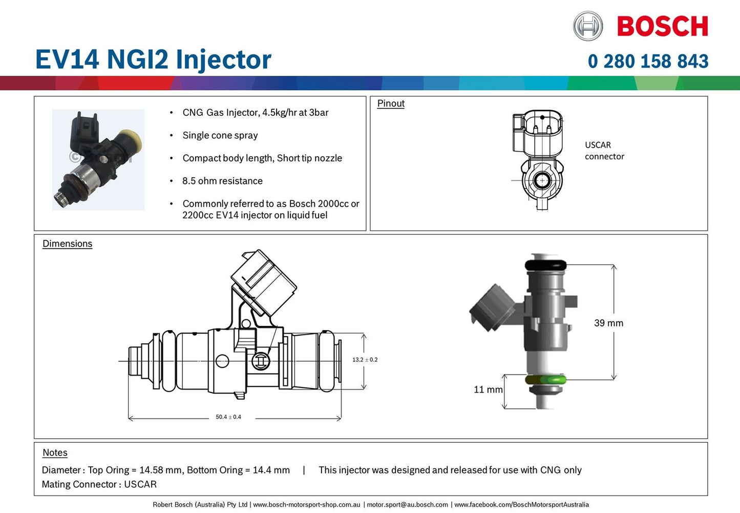 EV14 NGI2 喷油器 USCAR 连接器