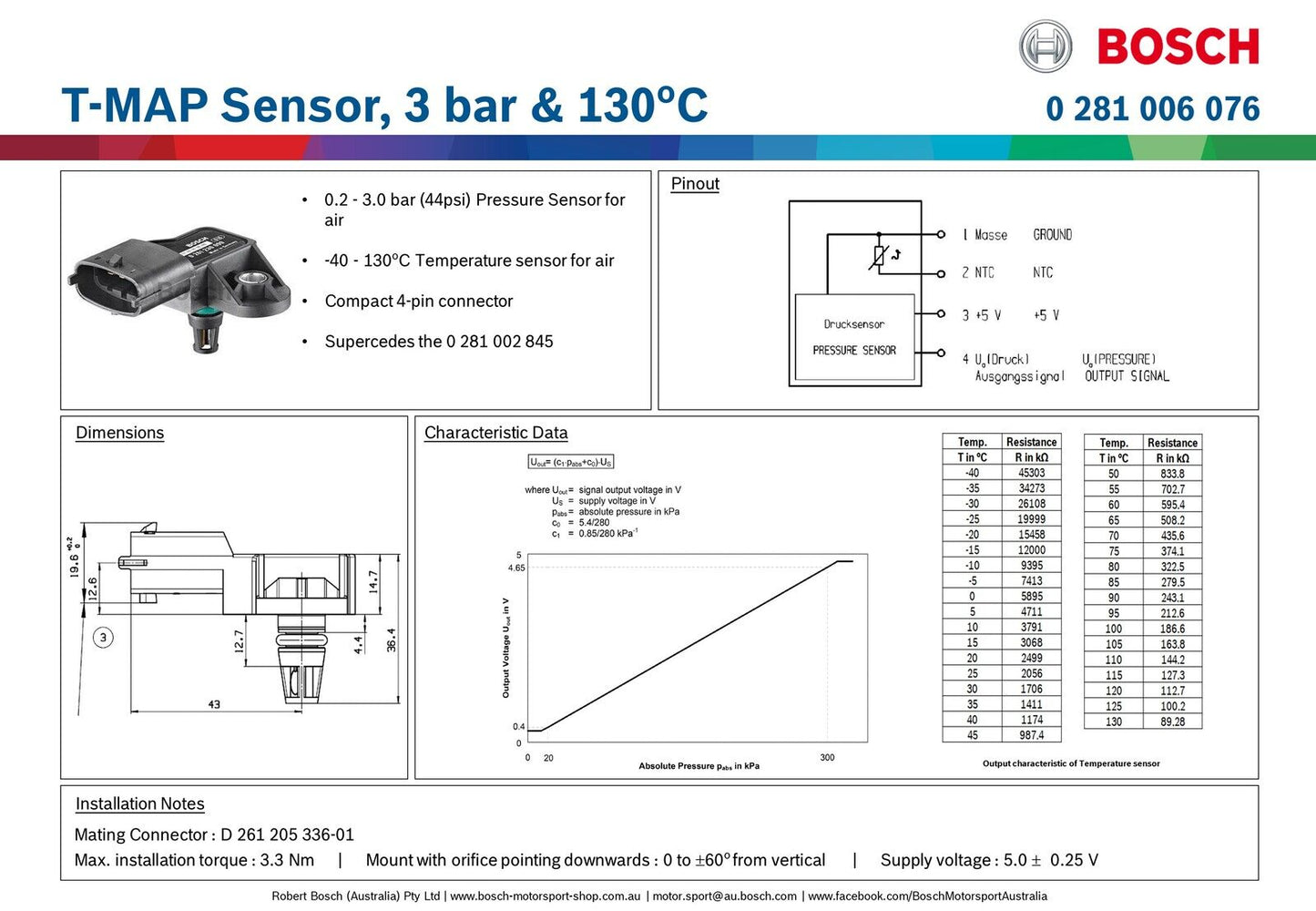 T-MAP Sensor, 3.0 bar & 130 deg C